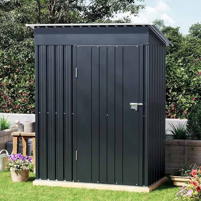 3x5 FT Outdoor Metal Storage Shed, Single Door, 1 Clear Window, Tool Shed for Garden, Patio, Backyard