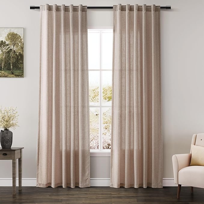 Oatmeal Linen Curtains 84 Inch Length 2 Panels for Bedroom Back Tab Pocket Semi Sheer Light Filtering Curtains Burlap Textured Neutral Curtain for Living Room Dining Room Aesthetic Decor 40x84