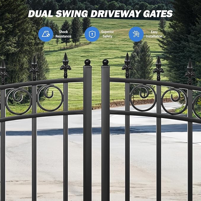 ZUMI Outdoor Steel Swing Gates - 14x6 ft. Heavy-Duty Weatherproof Security Gates - Broadway Style Driveway Fence