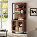WAMPAT Modern 72" Tall Bookcase with Glass Doors and Adjustable Shelves, Library Book Shelf with Storage Cabinet and Open Book Shelfs, Wood Bookshelf for Home Office, Living Room, Brown