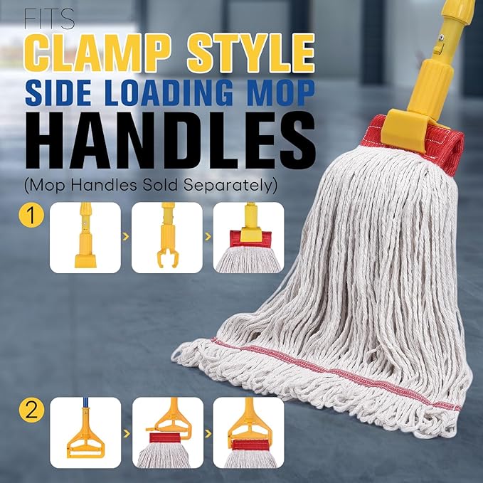 Matthew Cleaning Commercial Mop Head Replacement, 5 Inch Wide Headband, Looped End Cotton Blend String Wet Mops for Floor Cleaning, 18 oz Medium, Case Pack 12 Pcs White