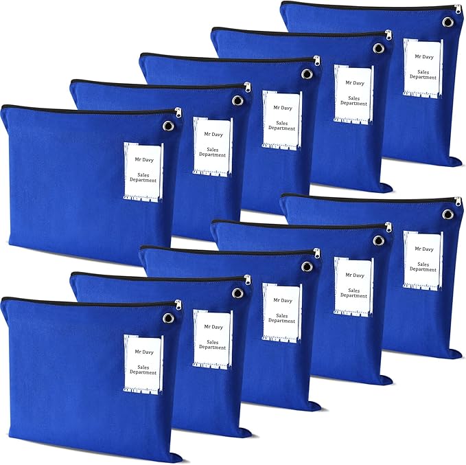 10 Pcs Interoffice Mailer Canvas Transit Sack Zipper Bag 18" x 14" Large Zipper Pouch with Grommet Interoffice Mail Bag (Blue)