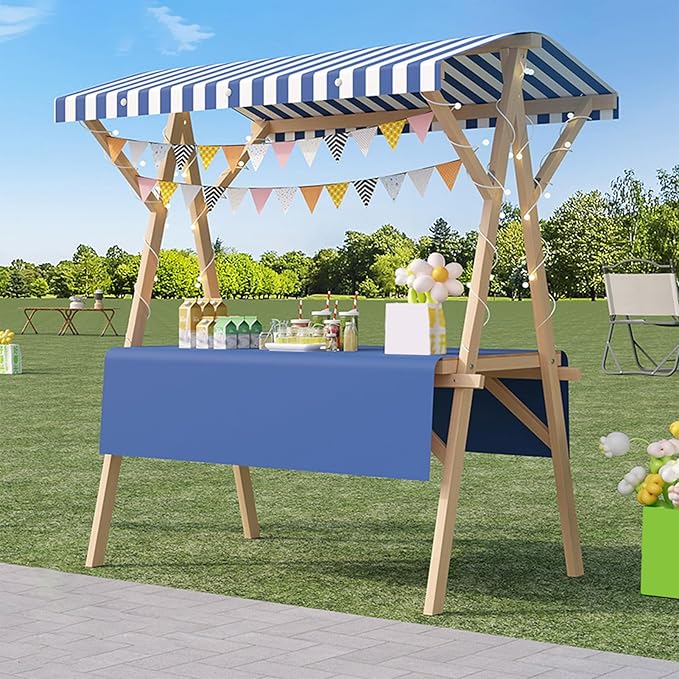 Outdoor Vendor Cart, Portable Cart with Canopy, Movable Stall Display Stand, Foldable Vending Stand Kiosk Display Trolley with Canopy, for Market, Street Food, Events(Blue 2,150cm/59in)
