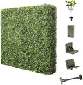 E&K 18" Wx18 Hx6 D Artificial Boxwood Hedge Wall with White Flowers, Artificial Outdoor Privacy Wall for Balcony Backyard Office, Indoor Divider Freestanding Greenery Backdrop