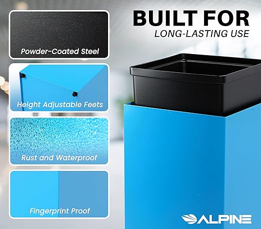 Alpine Industries 29 Gallon Commercial Indoor Recycle Bin with Lid, Blue Metal Container with Optional Lids