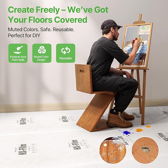 39" x50' Heavy-Duty Floor Protection | Construction Grade Carpet Protector | Drop Cloth Plastic Film for Hardwood Floors | Waterproof Painters Covering with No Residue(Summit White)