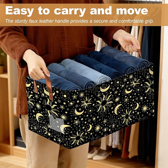 Decorative 32L Starry Night Sky Storage Bins with Handles, Organization and Storage, Cube Storage Organizer for Hamper, Nursery