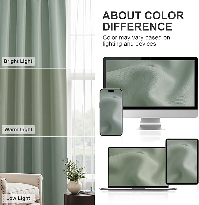 PONY DANCE Sage Green Black Out Curtains 84 inch Long for Bedroom, Blackout Window Curtain Rod Pocket Thermal Insulated Drapes Energy Saving for Living Room, W 52 x L 84 inches, 2 Panels Set