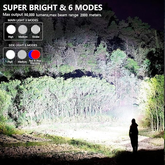 MIXILIN Rechargeable Spotlight, 90,000 Lumens Handheld Hunting Flashlight Led Spot Light with Cob Light and Solar Panels, Lightweight and Super Bright Spotlight for Hunting Boating Camping