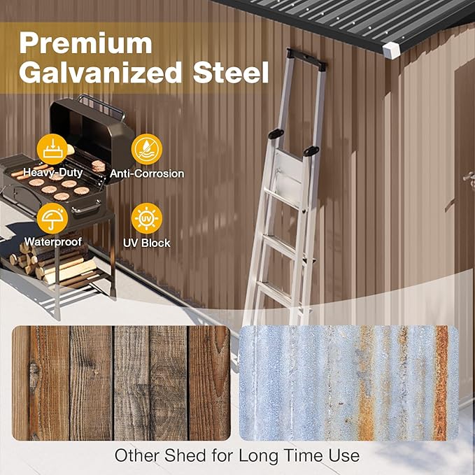 10x12 FT Outdoor Storage Shed with Floor Foundation & Lockable Double Doors, Heavy-Duty Galvanized Steel Outdoor Metal Shed for Bike, Tool Storage in Backyard, Patio (10’x12’, Floor Base)