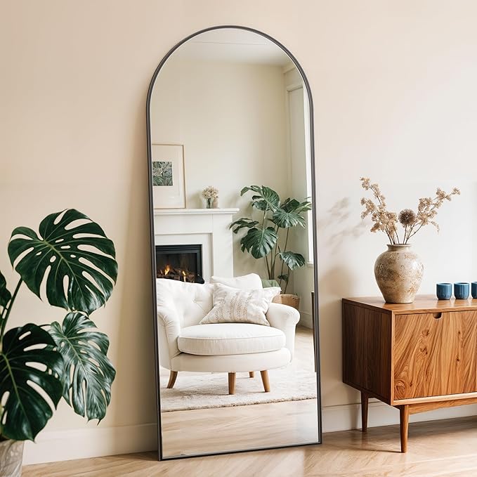 Full Length Mirror, 59" x 18" Arched Full Body Mirror Large Standing Floor Mirrors, Mirrors for Bedroom, Bathroom, Living Room Standing or Wall Leaning, Black