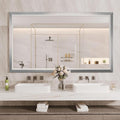 Amorho Bathroom Mirror, 55x32 Inch Silver Thick Metal Framed Wall Mirrors for Over Sink, Brushed Nickel Mirror Perfect for Bedroom, Living Room, Entryway, Rectangle (Horizontal/Vertical).