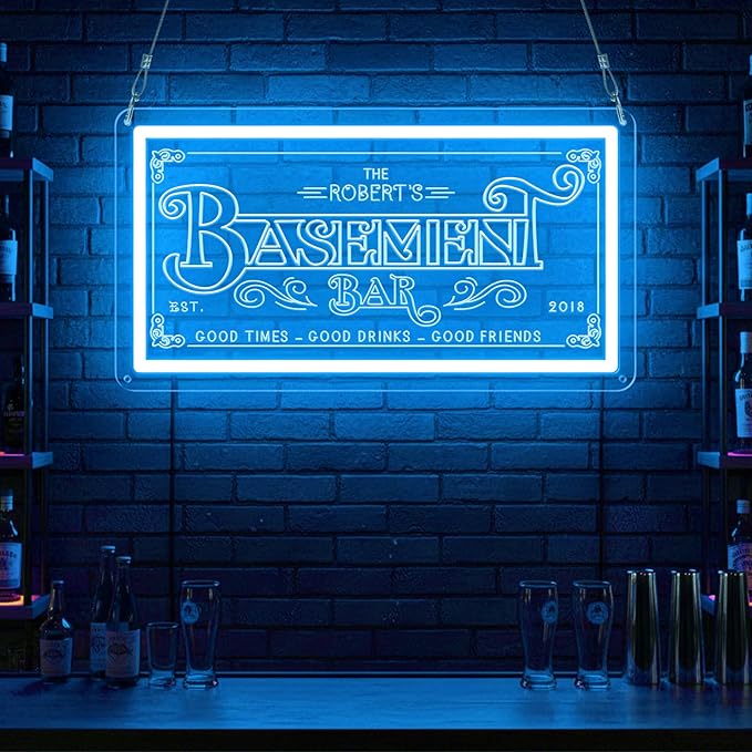 Basement Bar Neon Sign for Man Cave Home Bars, Personalized LED Lights for Pub Cocktails Party,Dimmable Shop Business Decor Gifts for Husband, Father, Birthday, Christmas