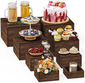 8 PCS Wooden Buffet Risers, Rustic Wood Cake Cupcake Stands, Square Food Risers for Buffet Table, Catering Dessert Table Display Set, Stackable Wooden Crates for Party, Decor, Wedding, Birthday