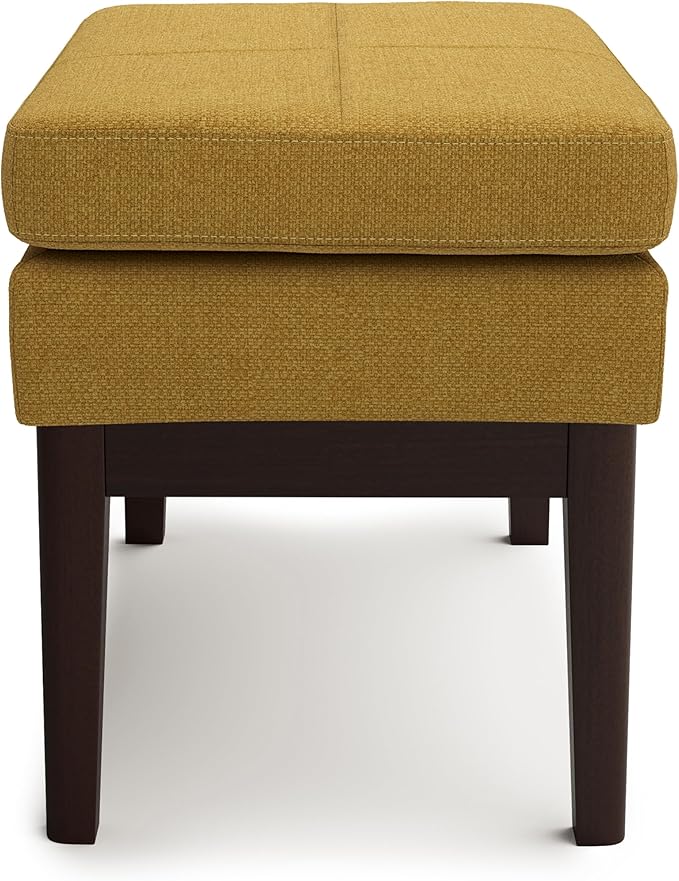 SIMPLIHOME Carlson Small Ottoman Bench - 27 inch Wide Upholstered Woven Fabric Rectangle Ottoman in Marigold, Mid Century Modern Bench for Bedroom, Entryway or Living Room with Padded Seat