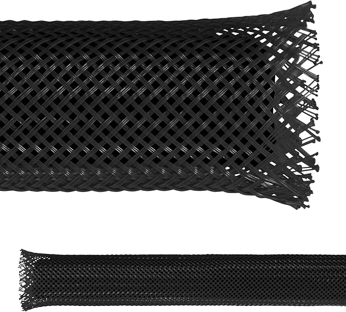 Electriduct 1/4" PET Expandable Braid Sleeving Flame Retardant Flexible Wire Mesh for Cord Management and Cable Protection - 25 Feet - Black