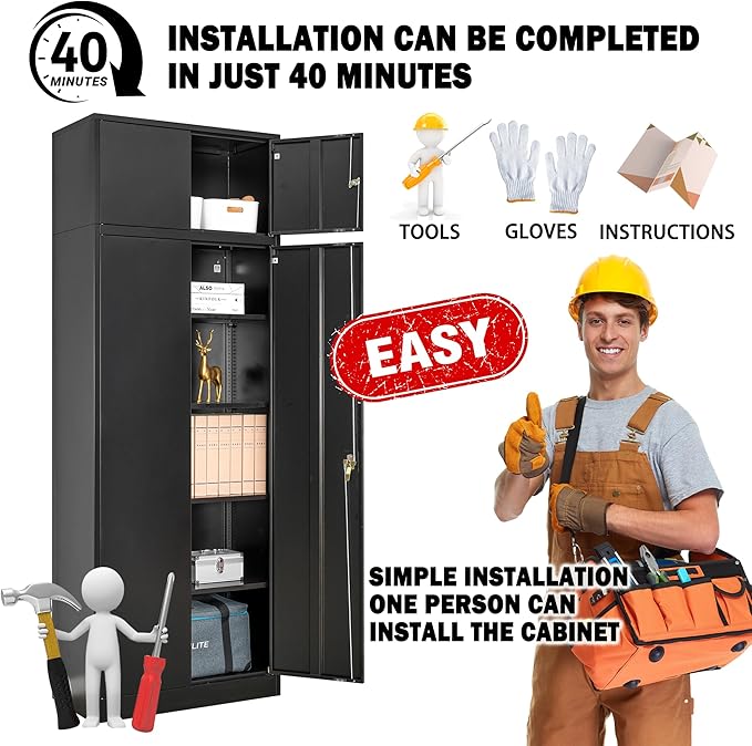 Storage Cabinet, 87 Inch Tall Metal Storage Cabinet with Doors and Shelves,Heavy Duty Metal Cabinet, Pantry Cabinets for Kitchen Storage, Garage Cabinet for Living, Dining Room.