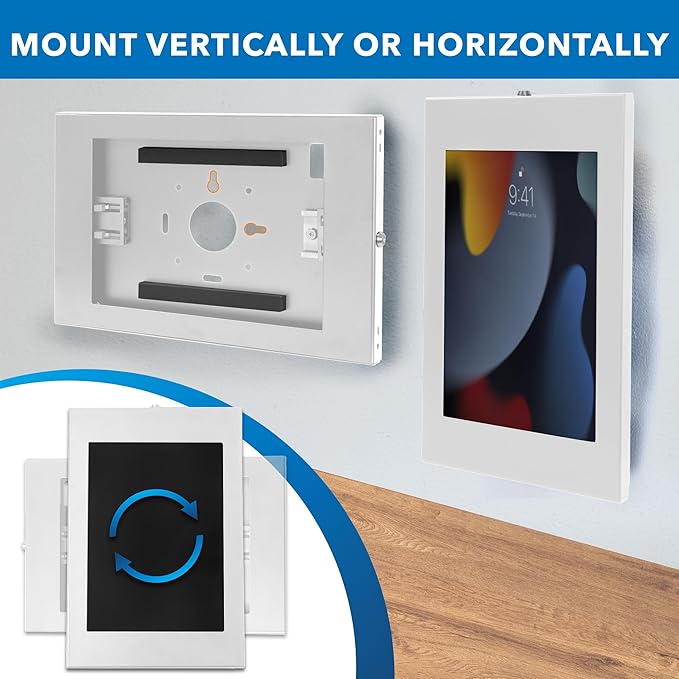 Mount-It! Anti-Theft Tablet Wall Mount, Low Profile Wall Kiosk with Secure Lockable Steel Enclosure, Locking Tablet Mount for iPad Generations 7-10, Pro, Air, 10.2 inch, 10.9, White