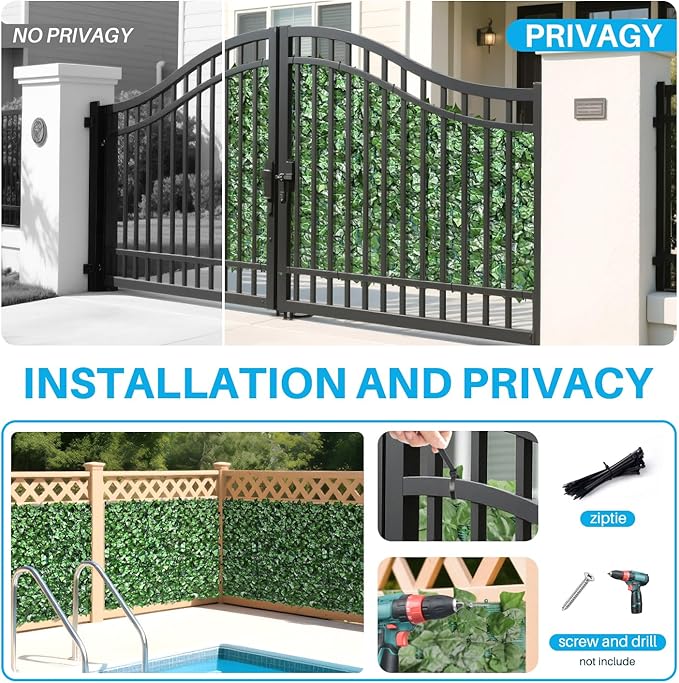Patio Paradise 4'x12'-6Pc Faux Ivy Fence Privacy Screen Artificial Greenery Wall Backdrop,Fake Grass Wall Panels for Outside Apartment Balcony,Vine Leaf Decor for Outdoor Patio Chain Link
