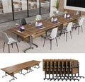 Conference Table, Modern Folding Meeting Tables with Flip Top, Mobile Podcast Table with Four Locking Wheels, Large Training Table for Meeting Room, Office, Classroom (8, A, 61in)