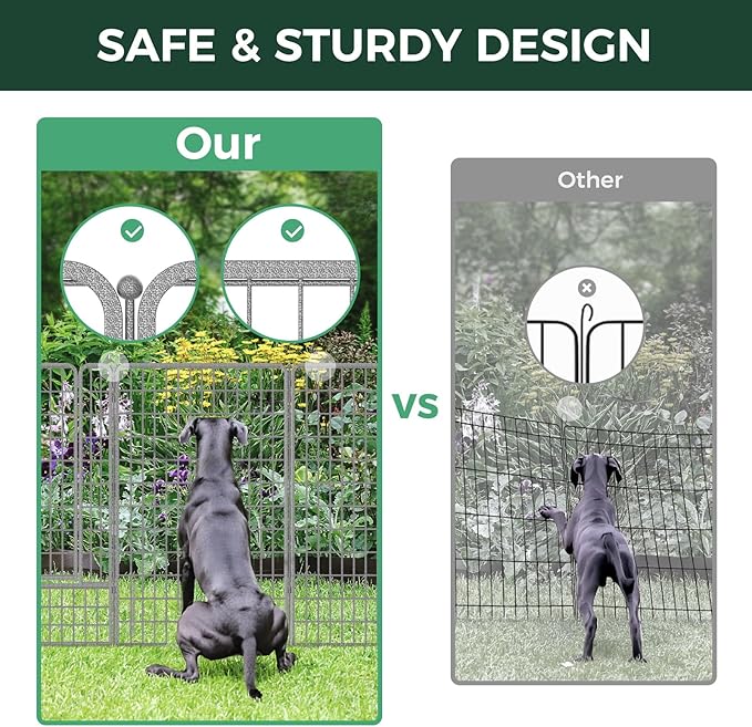 FXW Garden Fence Outdoor for The Yard – 50in(H) x 20.8ft(L) Heavy Duty Metal Animal Barrier for Dog and Rabbit, Decorative Dog Fence, 8 Panels, Silver
