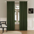 DUALIFE Faux Linen Blackout Olive Green Curtains 80 Inch Long,Farmhouse Back Tab Rod Pocket Curtains Room Darkening Thermal Insulated Drapes for Bedroom Living Room,W50 x L80,2 Panels