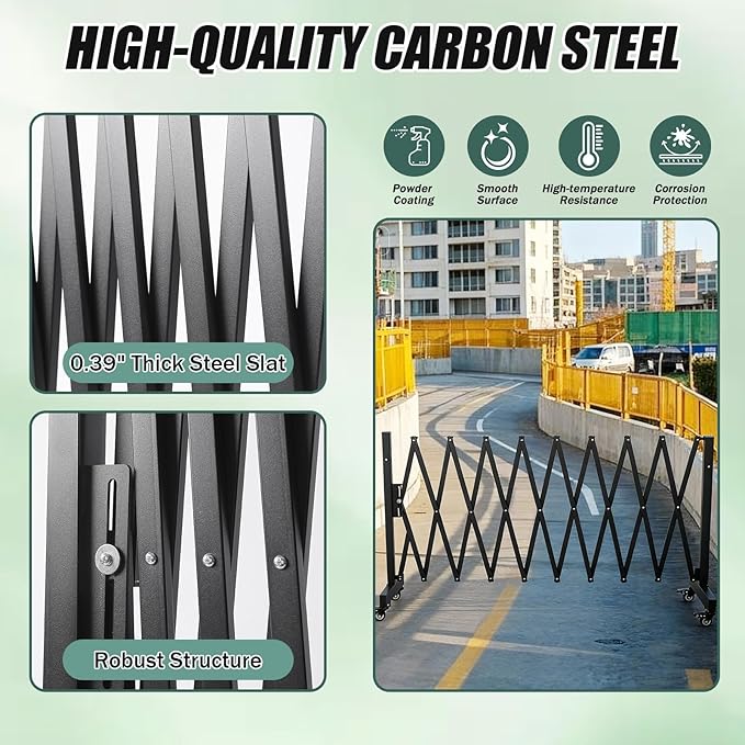 11 FT 44" High Industrial Metal Expandable Barricade，Retractable Traffic Fence with Casters, Folding Security Gate, Portable Barricade Gate for Construction Area, Traffic Control, Driveway and Garden