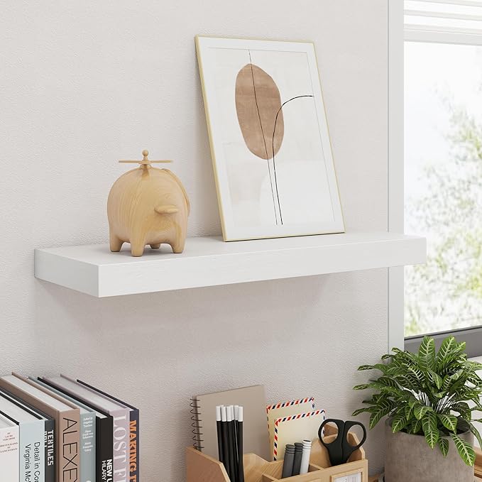 fuqing Floating Shelves for Wall - White Wood Wall Shelves Set of 3 - Modern Style Wooden Shelves for Room Decor & Storage