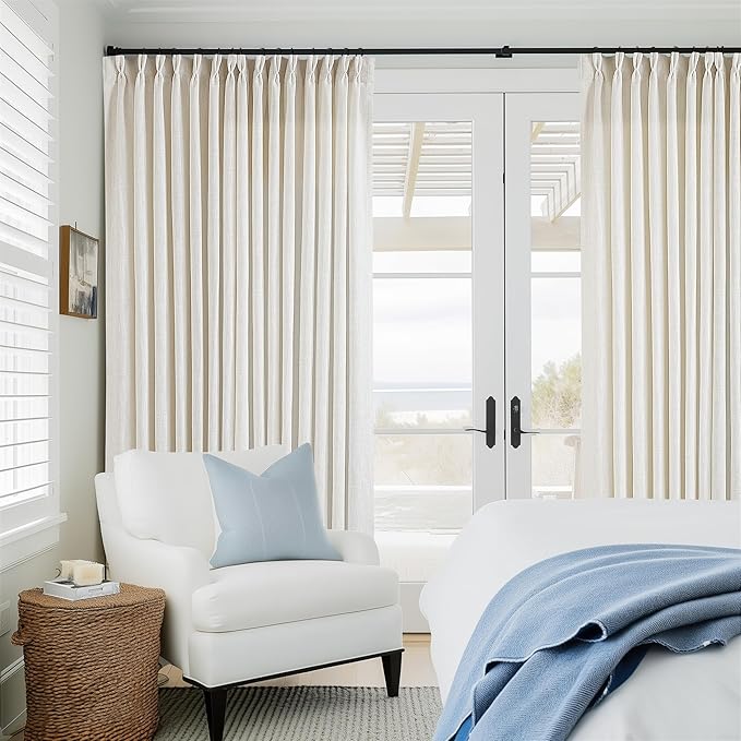 Extra Wide Pinch Pleat 100 x 102 Inch Linen Curtains for Living Room Cream Ivory Light Filtering Semi Sheer Pleated Curtains for Patio Glass Sliding Door Dining Bedroom Large Window 100x102 1 Panel