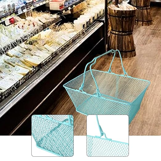 Shopping Basket Wire Portable Multipurpose Vegetables Fruit Storage with Handles for Garden Retail Store Pantry, Blue