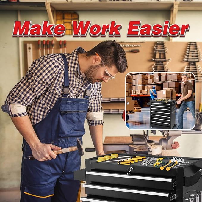 7-Drawer Tool Chest on Wheels, Rolling Metal Toolbox with Wheels & Drawers, Tool Cart Cabinet, Suitable for Garage, Moving/Gift/Daily Use ﻿
