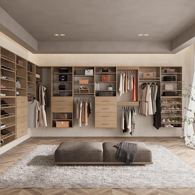 ROOMTEC 31.5" 4 Drawer Short Tower Closet Unit, Modular Closet System with Drawers and Shelf, Wardrobe Organizer for Bedroom or Walk-in Closet, Wall Mounted, Customizable Clothes Storage Unit, Wood