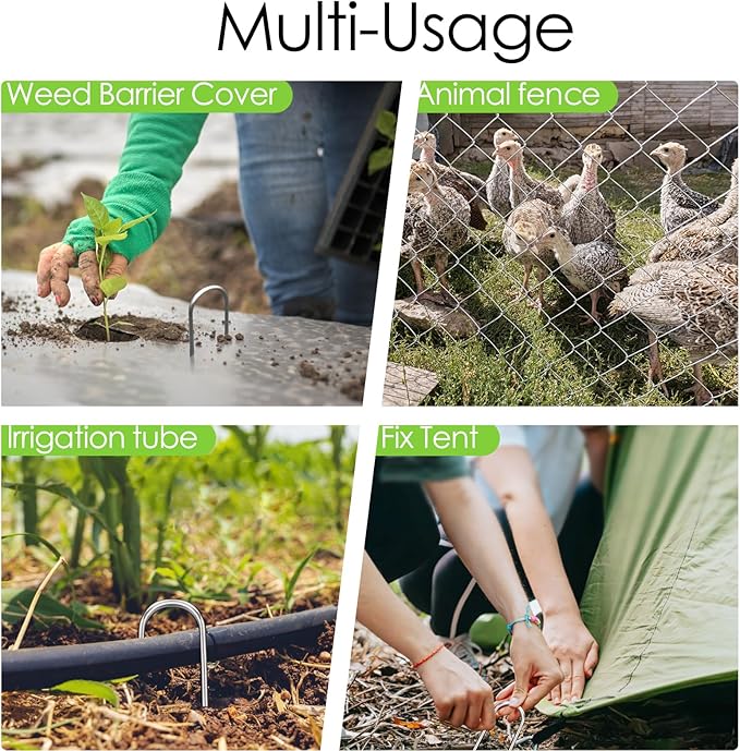 8 Inch Landscape Staples, 12 Pack Galvanized Landscape Stakes Heavy Duty 8 Gauge U-Shaped Garden Stakes, Ground Stakes for Weed Barrier Fabric, Irrigation Tubing, Fence, Outdoor Decorations