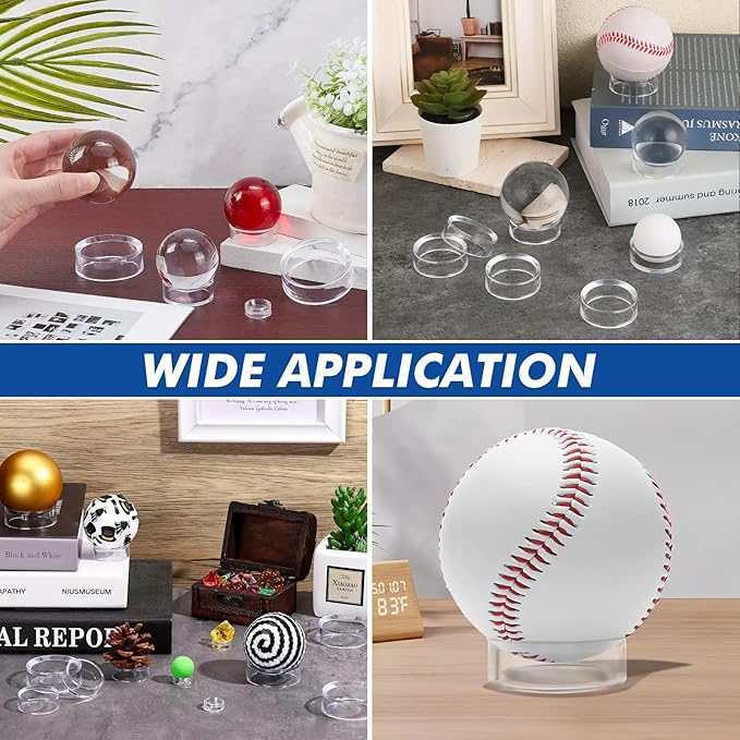 100 Pcs Baseball Holder Ring Stand 0.6/1.22 Inch Round Acrylic Stands, Small Display Stand Ring Clear Sphere Holder for Small Balls, Baseball, Golf Ball, Crystal Ball, Egg Stand, Marble, Softball
