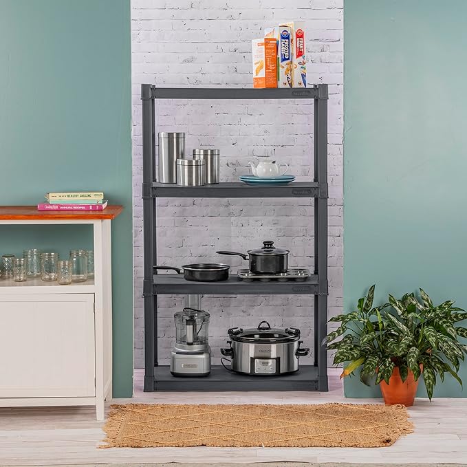 Sterilite 6-Pack 4 Shelf Unit, Heavy-Duty Shelving Storage and Utility Rack - Standing Plastic Organizer Shelves for Kitchen, Bathroom, and Garage