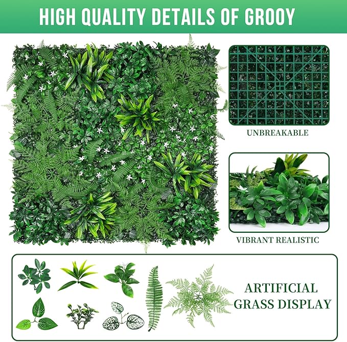 Grass Wall, Artificial Boxwood Panels 20"x20"(16pcs), Privacy Hedge Fence Screen with UV Protection, Greenery Backdrop for Indoor Home Wedding Decor and Outdoor Garden Backyard