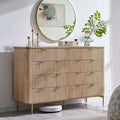 T4TREAM Fluted 9 Drawers Dresser, Modern Wooden Top Chest of Drawers with Curved Profile Design, Dresser TV Stand Drawer Organizers for Bedroom, Living Room, Hallway(Natural Oak)