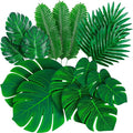 Decopom Palm Leaves Artificial Tropical Monstera-84Pcs 6 Kinds Large Small Green Fake Palm Leaf with Stems for Safari Jungle Hawaiian Luau Party Table Decoration Wedding Birthday Theme Party