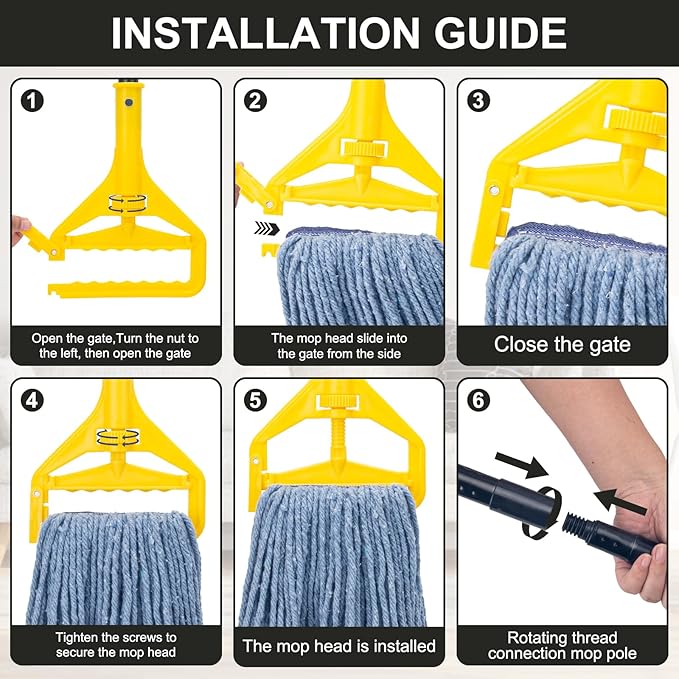 Commercial Industrial Mop with 3 Extra Large Reusable Replacement Head,59" Long Handle Heavy Duty Wet Mops,Looped-End String Cotton Mop for Floor Cleaning,House,Kitchen,Office,Garage,Tile