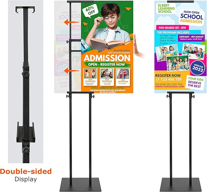Poster Holder for Display, Adjustable Pedestal Sign Stand Up to 78 Inches, Double Sided for Board & Foam, Sign Holder Stand with Non-Slip Mat Base for Wedding, Restaurant or Business (Black)