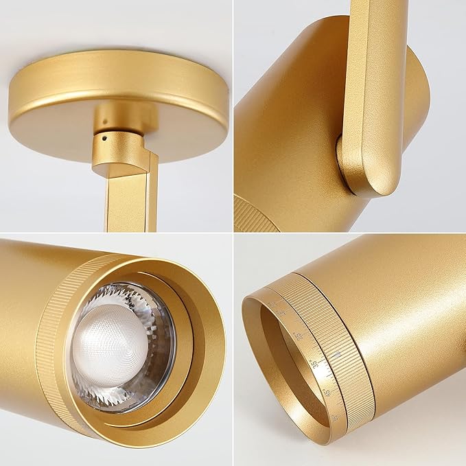 12W LED Gold Dimmable Zoomable Ceiling Spotlight Indoor – Adjustable Surface Mount Accent Light for Corridor, Living Room, Plants & Painting | Warm White 3000K CRI 97, Flicker-Free, 2 Packs