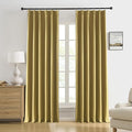 DUALIFE Mustard Yellow Pinch Pleated Blackout Curtains 108 Inches Long, Back Tab with Hooks, Linen Full Black Out Thermal Insulated Track Curtain for Bedroom Living Room,40 W x 108 L, 2 Panels