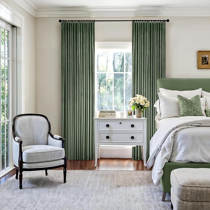 MIULEE Sage Green Velvet Curtains 96 inches Long, Pinch Pleated Blackout Drapes with Hooks, Thermal Insulated Pinch Pleat Panels for Bedroom Living Room, 2 Panels