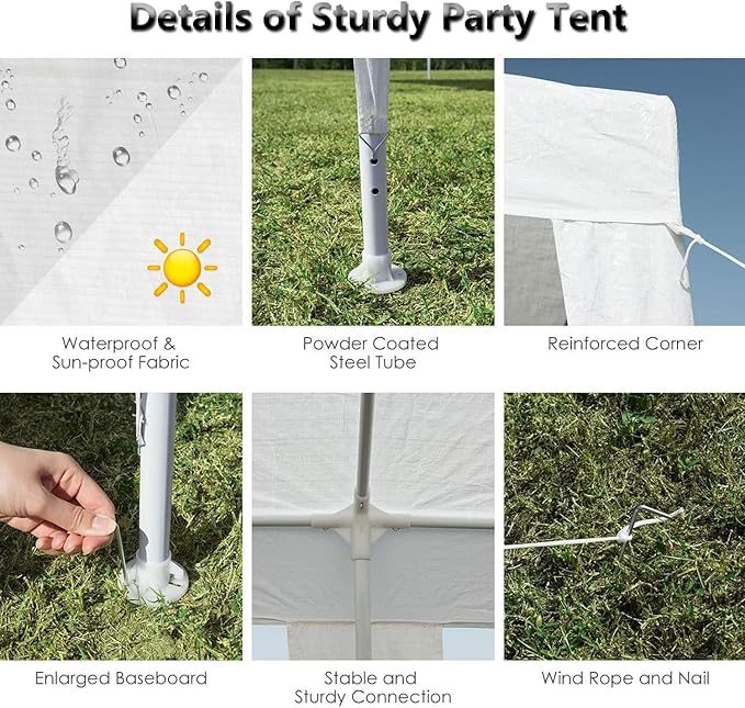 10x20 FT Party Tent, Outdoor Wedding Tents for Parties, Canopy Event Tent Without Removable Sidewalls, Waterproof Gazebo Shelter for Birthday Parties, Weddings, BBQs & Events (10X20FT-0Sides White)