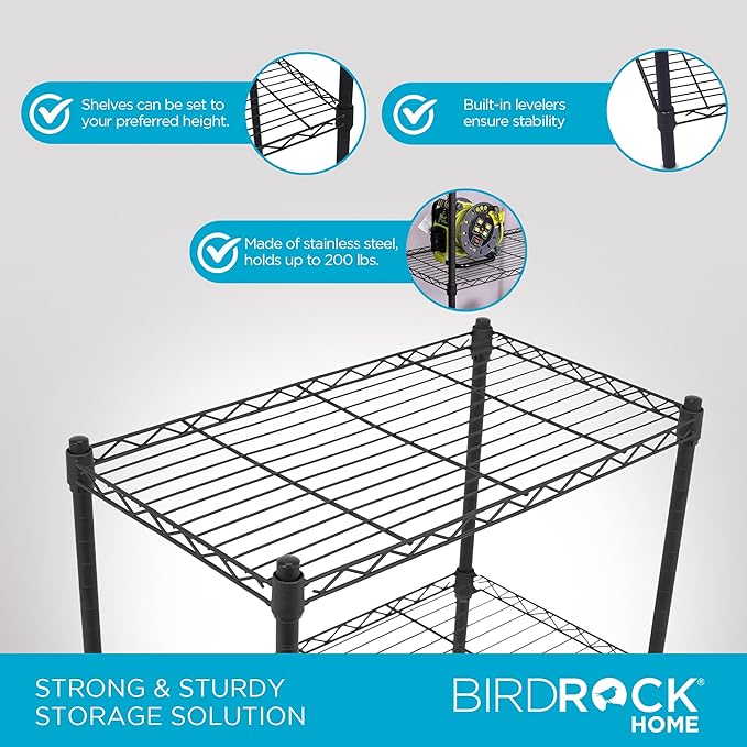 Internet's Best 4-Tier Wire Shelving | Flat Black | Heavy Duty Shelf | Wide Adjustable Rack Unit | Kitchen Storage