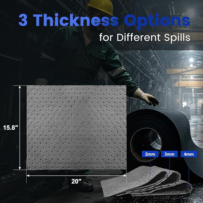 Universal Absorbent Pads Roll | 16"x20" Water Absorbent Mat 100-Pack | Industrial Spill Control for Liquids Leak(24 Gal/Box) | Oil Absorbing Rolls