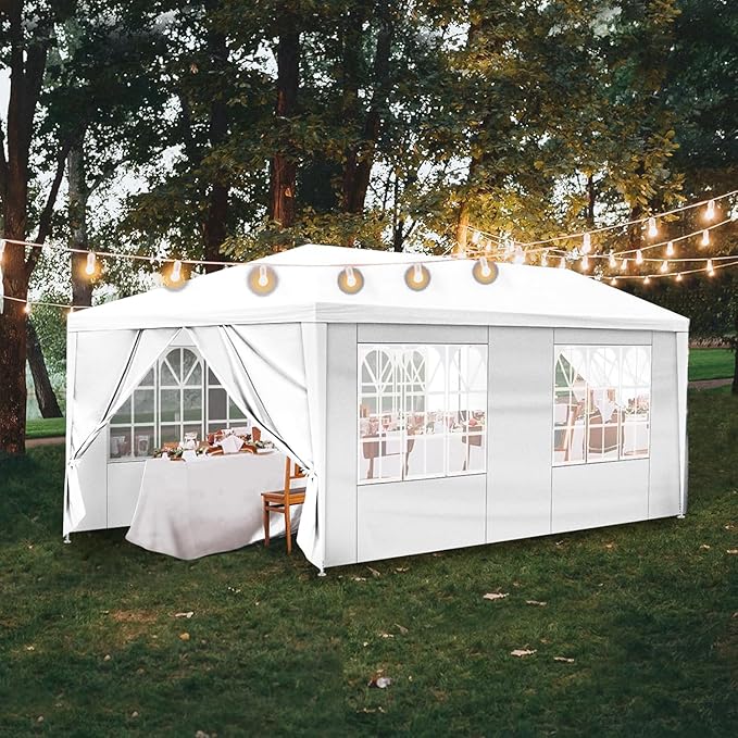 10x20 FT Party Tent, Outdoor Wedding Tents for Parties, Canopy Event Tent with 6 Removable Sidewalls, Waterproof Gazebo Shelter for Birthday Parties, Weddings, BBQs & Events (10X20FT-6Sides White)