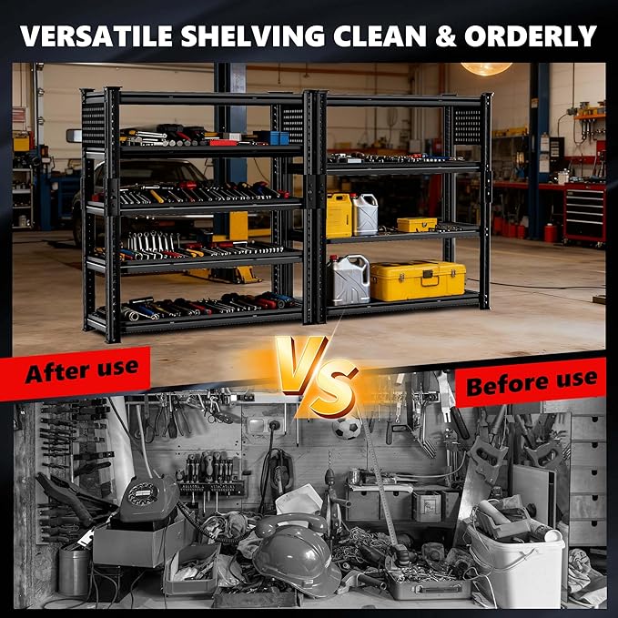 SILVEL 48.2" W Garage Shelving, 5000LBS Heavy Duty Metal Shelving, 2025 Grid Storage Shelves with 2 Side Pegboards, Industrial 5 Tier Shelves for Basement Pantry Warehouse Supermarket, 2 Pack
