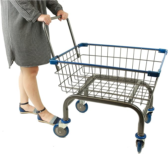 Heavy Duty Laundry and Grocery 1.8 Bushel Cart With U-Handle (Blue)
