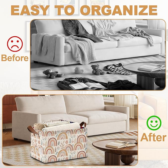 32L Large Storage Bins with Handles, Basket Organizer for Shelves, Closet, Books, Laundry & Home Decor (Colorful Rainbow)